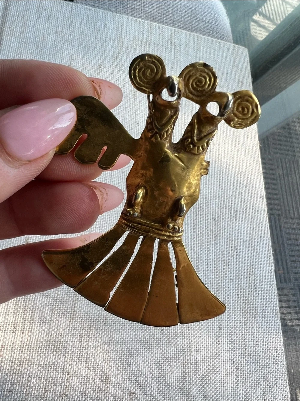 Brass Double-Headed Bird Pendant - Gold Tone